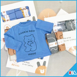 !!XẢ HÀNG GIÁ SỐC!! Set 3 áo hộp giữ nhiệt thun cotton cho bé trai in hình gấu đủ 3 màu xanh, ghi, nâu