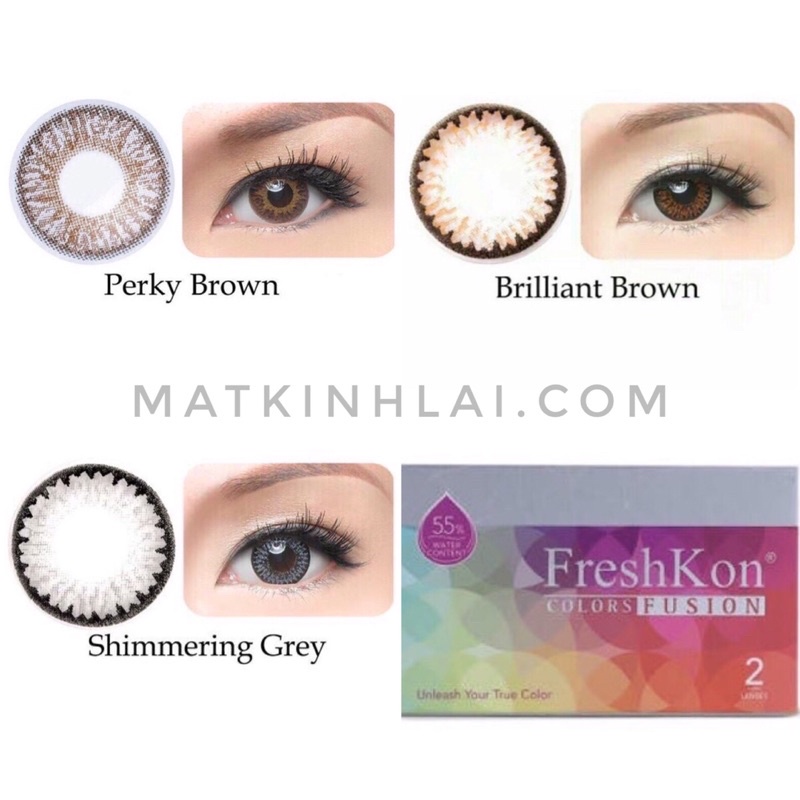 (8.6/14.2) Kính áp tròng màu 3 tháng cận (0&gt;6) FRESHKON Perky Brown, Brilliant Brown, Shimmering Grey (Singapore)