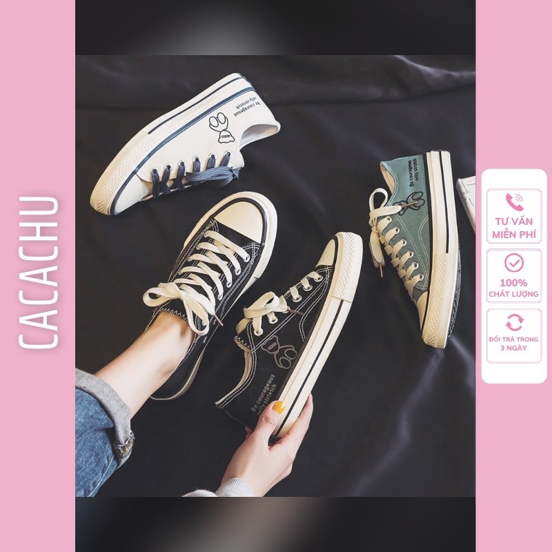 Giày sneaker nữ thể thao hot trend 2021 hình Gấu phản quang Cv đẹp CACACHU G007, đế siêu êm cổ ngắn thời trang