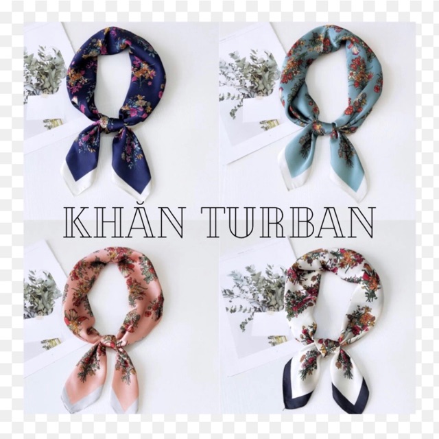 Khăn turban lụa vuông cao cấp choàng cổ size 70x70cm thanh lịch đa năng dùng làm áo yếm in hoa xinh