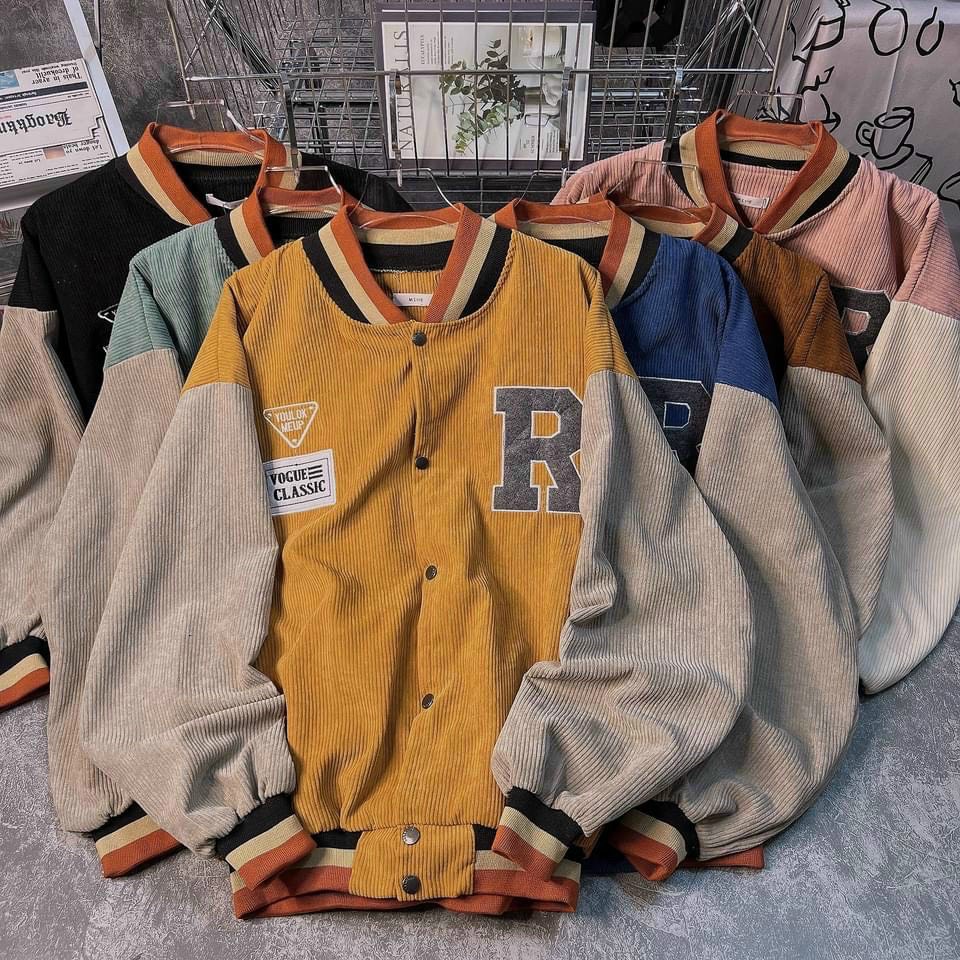 Áo Khoác Bomber Nhung Gân Nam Nữ Unisex Chất Dày Dặn Phong Cách Hàn Quốc (R)
