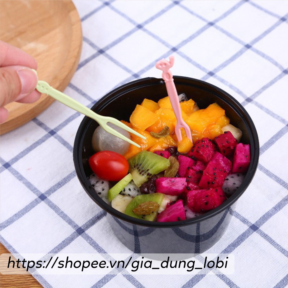Hộp 50 chiếc dĩa cắm thức ăn hoa quả dễ thương dĩa nhựa xiên hoa quả chất liệu nhựa PS an toàn