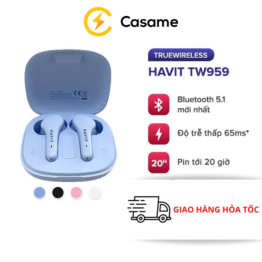 Tai nghe TWS Havit TW959, Bluetooth 5.1, Độ Trễ Tới 65ms, Nghe Độc Lập, Pin Tới 20H - BH 12 Tháng