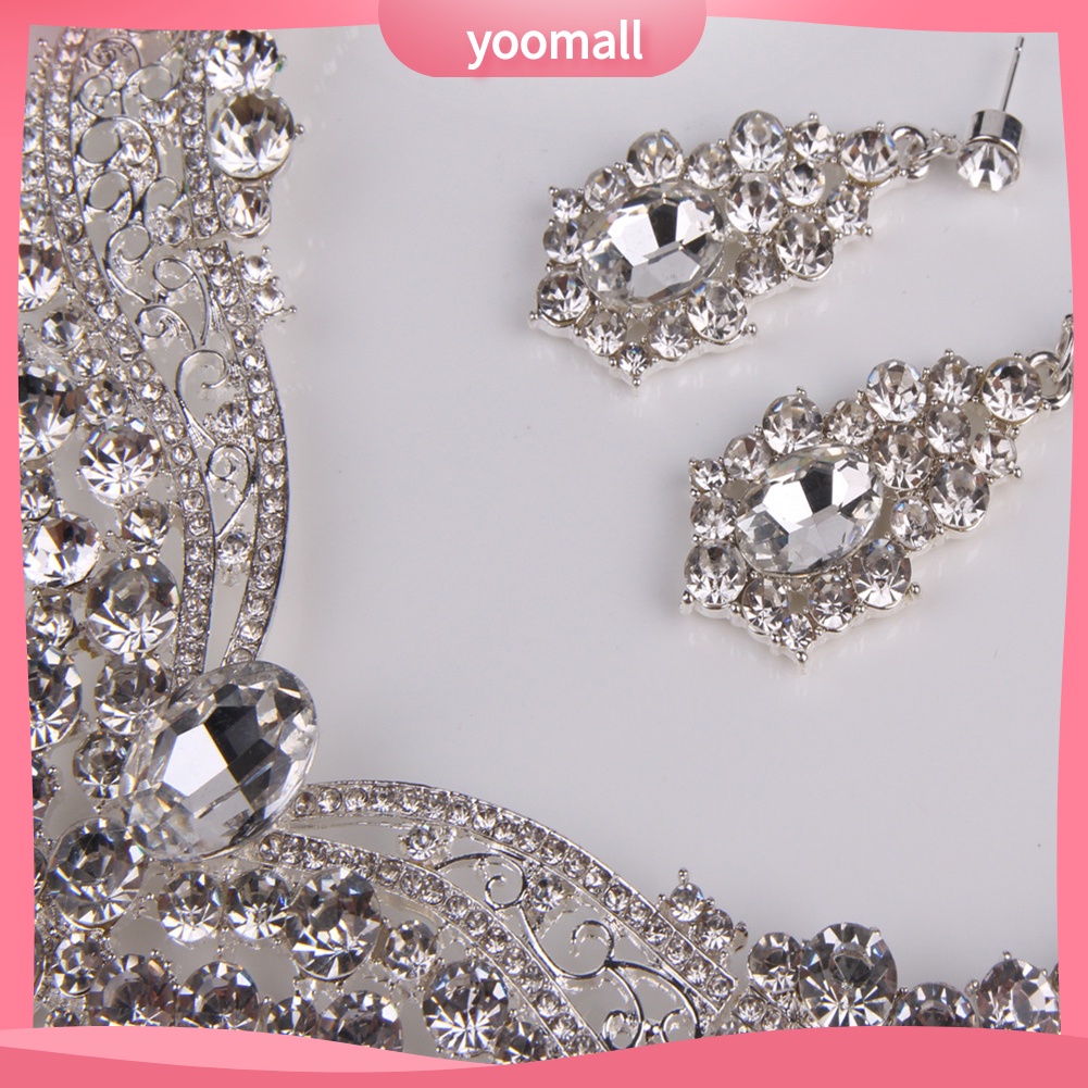 Bộ Vòng cổ + Bông Tai Đính Đá Sáng Bóng Cho Cô Dâu