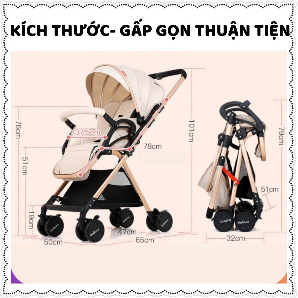 Xe đẩy cho bé Belecoo gấp gọn 2 chiều A8-1 có mái che cho bé từ sơ sinh-3 tuổi chịu lực 25kg Zozon phân phối chính hãng