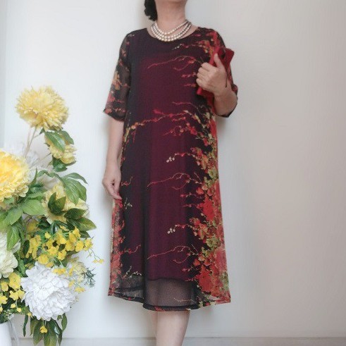 Váy Đầm Trung Niên - Vải Voan Sang Trọng Form Chữ A Che Bụng - Có Size 50Kg Đến 90Kg. | BigBuy360 - bigbuy360.vn