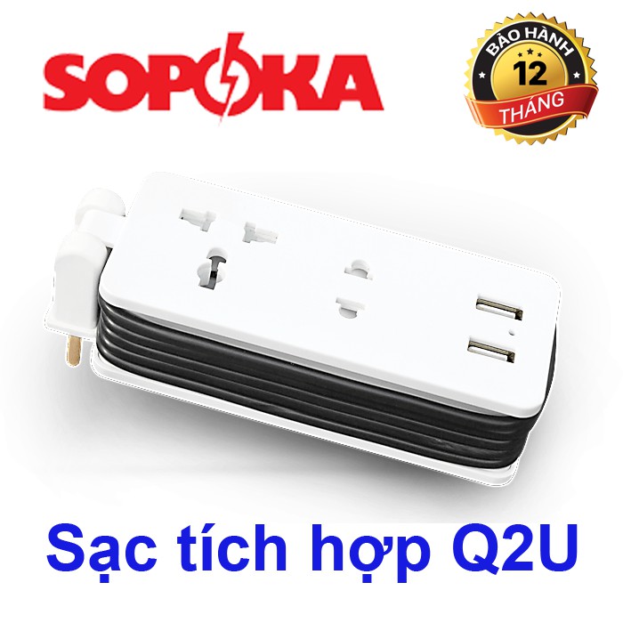 Sạc tích hợp Q2U SOPOKA - 2 cổng USB - 2 ổ cắm 2000W