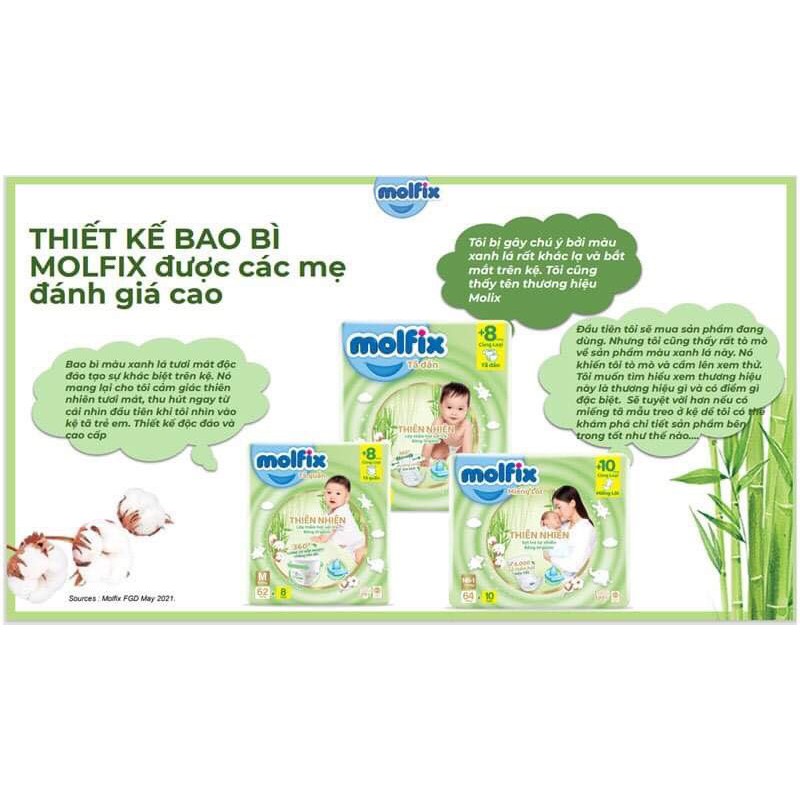 Tã/bỉm Lót Sơ Sinh Molfix Thiên Nhiên sợi tre và bông Organic tự nhiên NB1 90+10 / NB2 64 +10