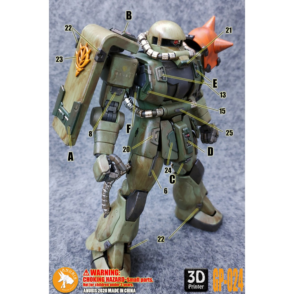 Phụ kiện mod ANUBIS - Chi tiết nhựa mô hình in 3D cho MG 1/100 MS-06 ZAKU II GP024