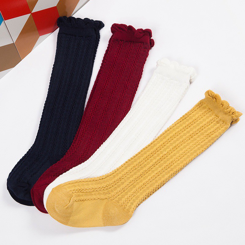 Đôi tất chân cotton thoáng mát màu trơn ngọt ngào dễ thương cho bé gái