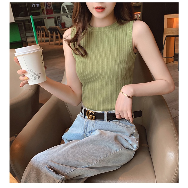 Áo thun dệt kim ZHELIHANGFEI cổ tròn phong cách Hàn Quốc thời trang mùa hè cho nữ
