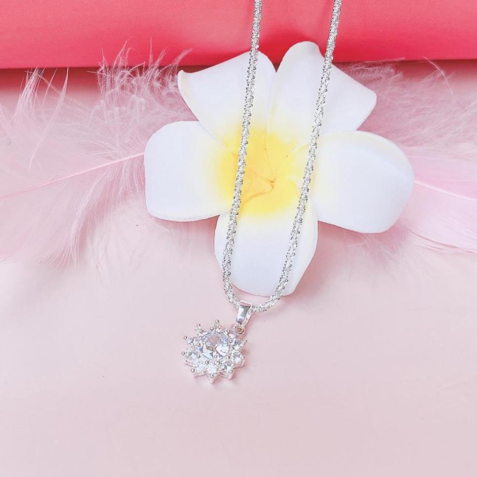 Dây chuyền bạc Mặt Tròn Hoa Tuyết Trắng Đính Đá sáng lấp lánh - Trang Sức Mezi Jewelry ATJ8056