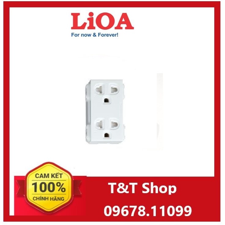 Hạt ổ cắm đôi 3 chấu có nắp che Lioa