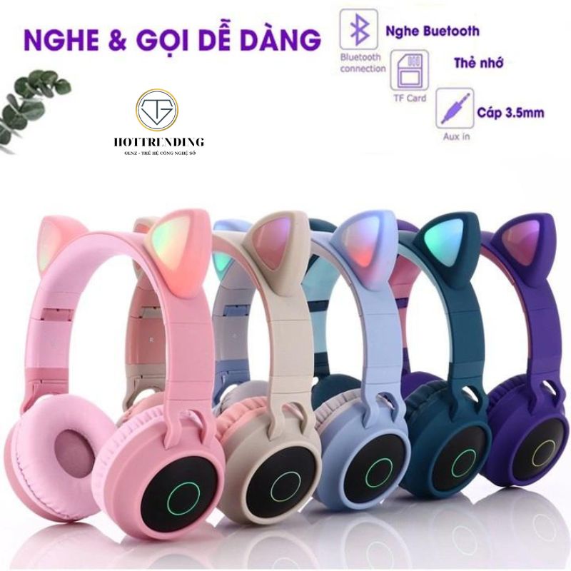 Tai Nghe Mèo Bluetooth Wireless HXZ-B39 Có Đèn Led, Gấp Gọn Dễ Dàng Hàng Chính Hãng