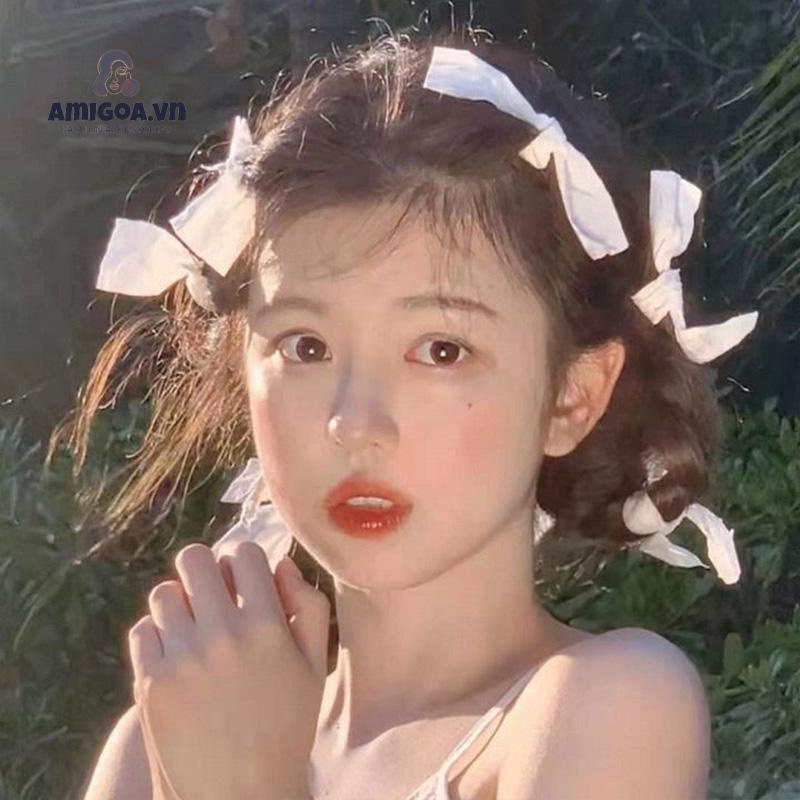 ✨✨Kẹp tóc nơ ren họa tiết hoa màu trắng dễ thương phong cách nhật bản lolita
