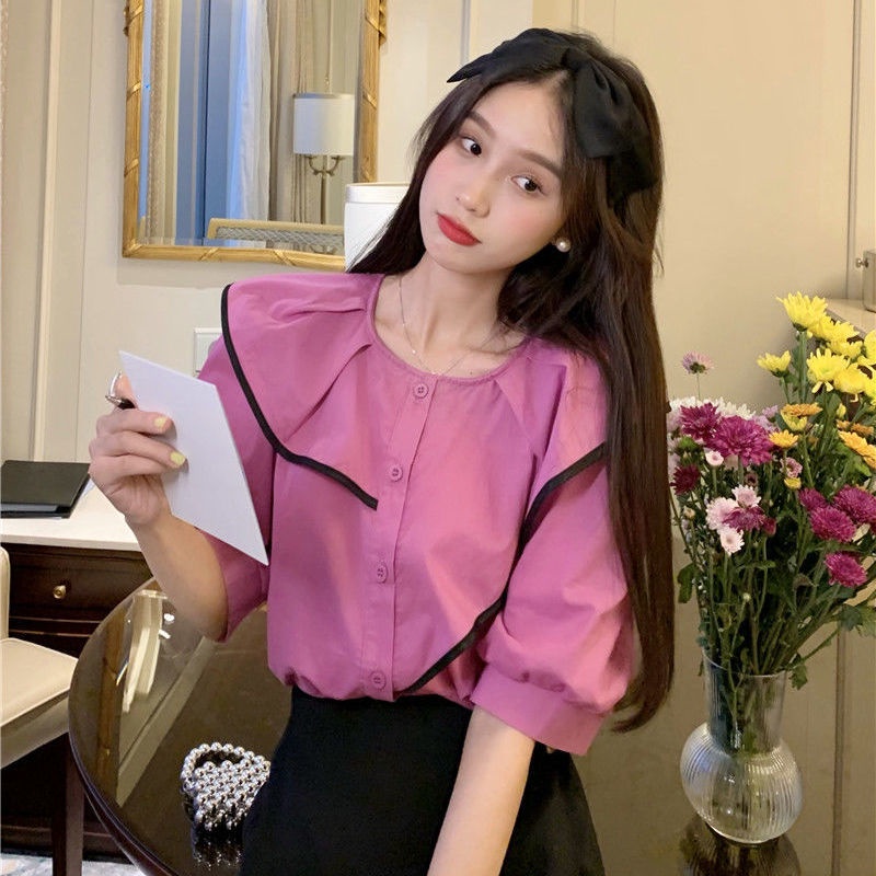 Áo Sơ Mi Ngắn Tay Dáng Rộng Vạt Lệch Thời Trang Dành Cho Nữ  tao bao