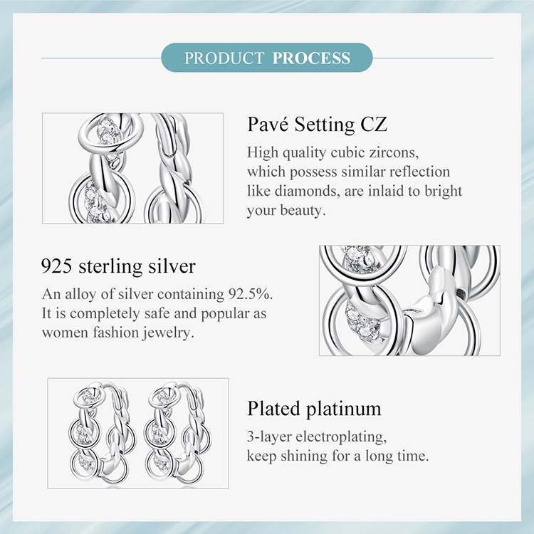 Bông tai Bamoer bạc 925 dạng dây xích thời trang