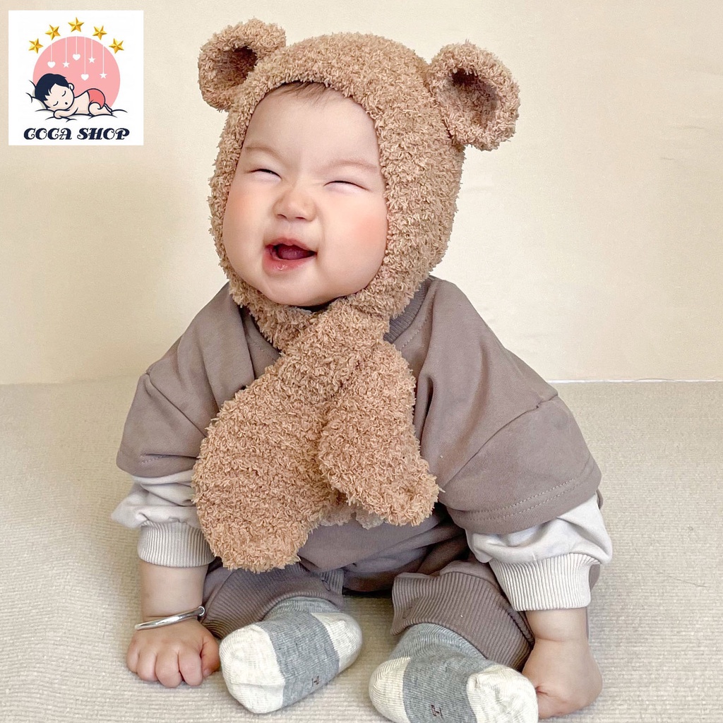 Mũ Len Xù Gấu Hàn Quốc Đáng Yêu Cho Bé