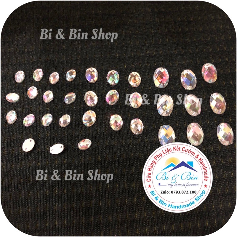 Đá Kết Oval Trắng Cừ AB Đính Kết Trang Phục Thời Trang, Làm Phụ Kiện Handmade