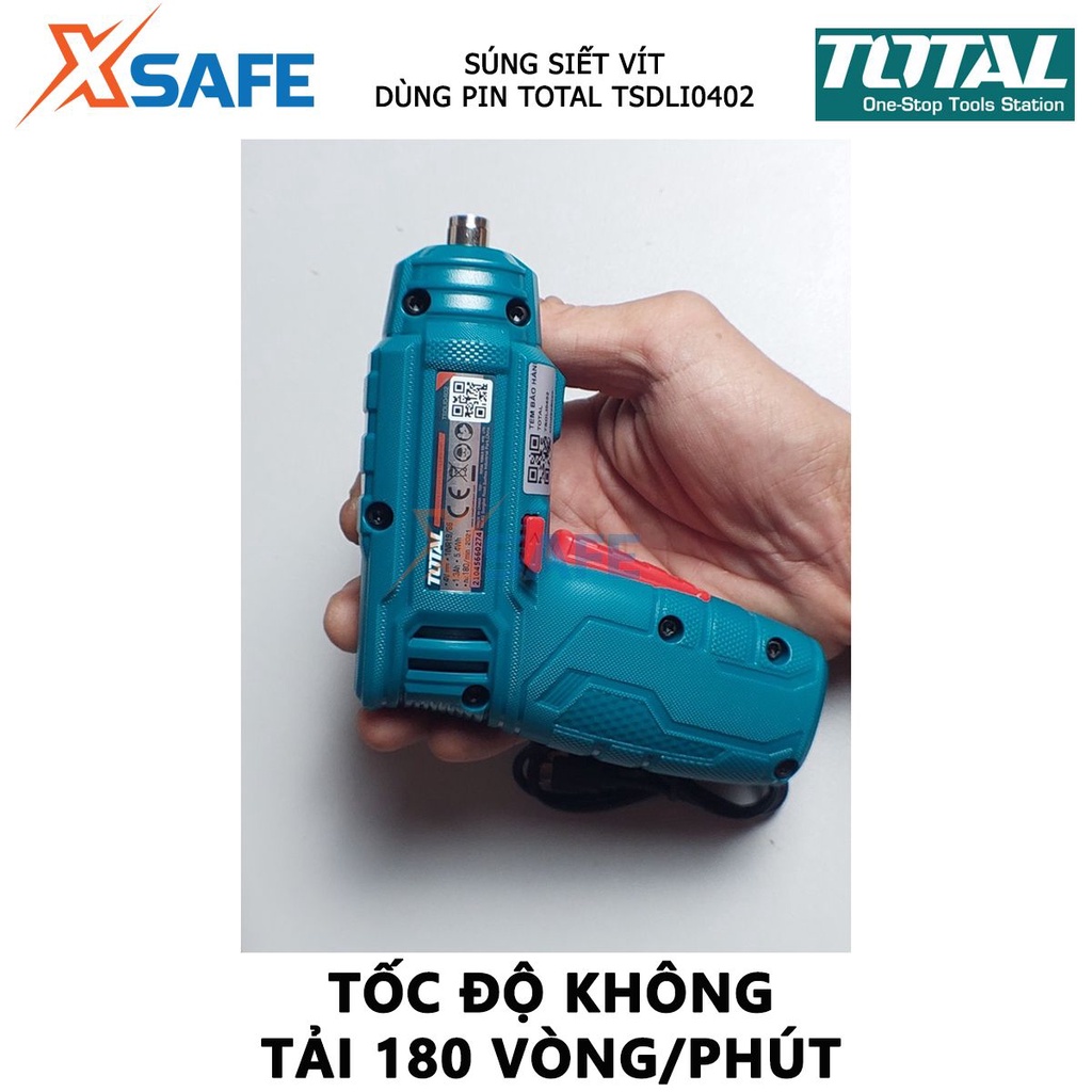 Máy siết vít dùng pin TOTAL TSDLI0402 | máy vặn vít điện thế 4V đầu lục giác 1/4'' tốc độ không tải 180 vòng / phút vặn