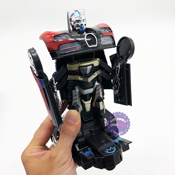 Hộp đồ chơi xe Bugatti biến hình Robot Mecha Ares có đèn nhạc 8987