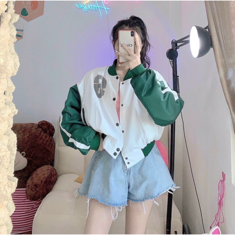 Áo khoác lửng croptop bomber dù 2 lớp sọc tay không nón unisex ulzzang nam nữ