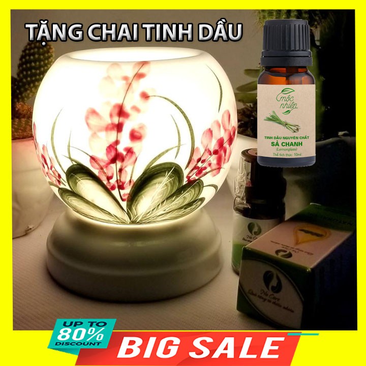 Chọn 90 Mùi (Mẫu tùy chọn) Đèn xông tinh dầu bát tràng +Tặng 02 chai tinh dầu 10ml 9x11cm