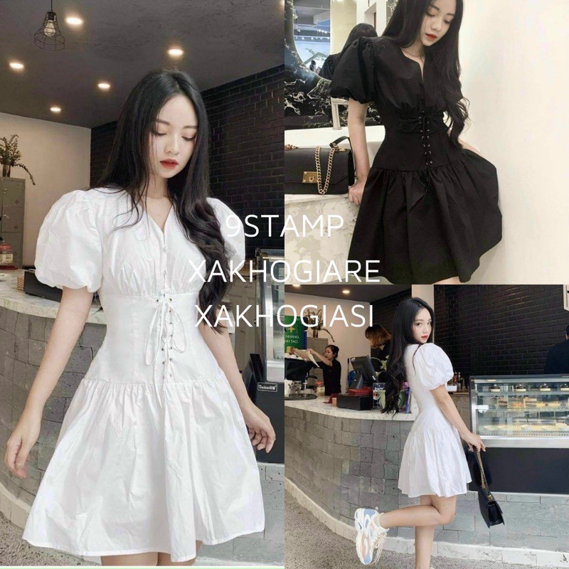 Đầm dự tiệc đan dây eo tay bồng chichi