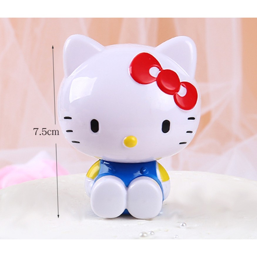 Bộ 3 mèo Hello kitty cao ~8cm trang trí bánh kem, mô hình mèo thỏ tai dài cỡ lớn