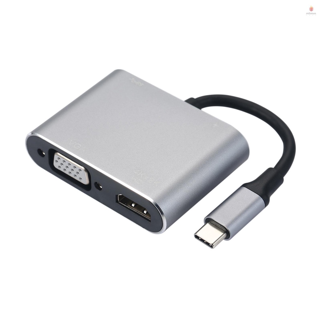 Hub chuyển đổi 4 trong 1 Type-C sang HD VGA USB-C 4K HD đầu ra USB 3.0 PD tương thích với Macbook Pro 2020 Chromebook