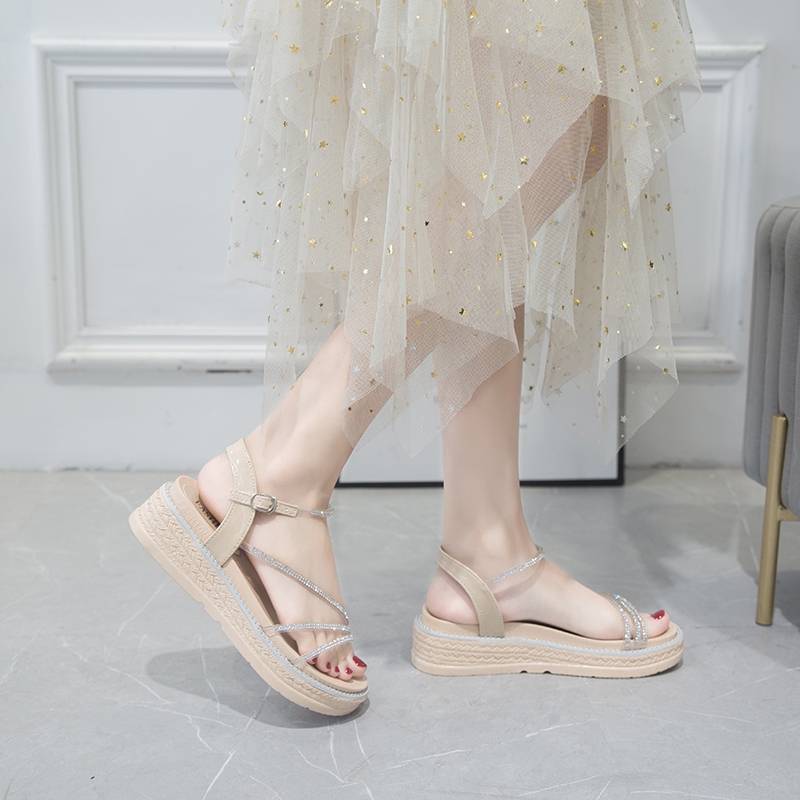 Giày Xăng Đan Đế Dày Đính Đá Thời Trang Cho Nữ