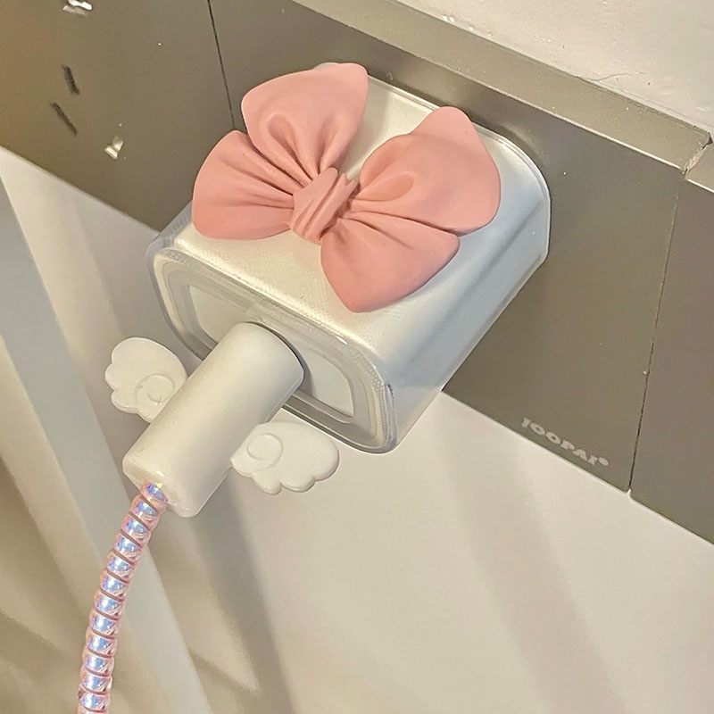 Bộ 5 Phụ Kiện Bảo Vệ Đầu Dây Cáp Sạc Bằng Silicon Trong Suốt Hình Gấu Dễ Thương Cho iP20W/18W