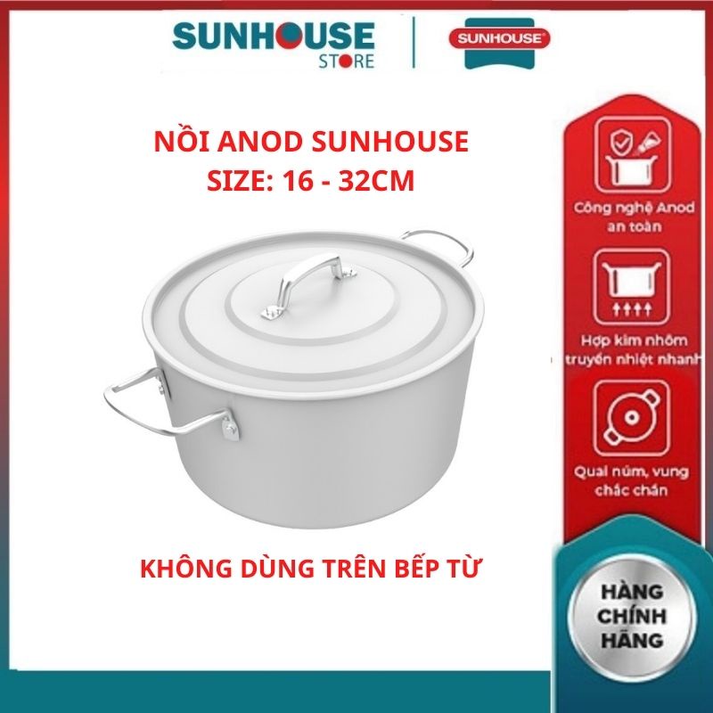(HCM) Nồi nhôm anod cao cấp SHG2716SA-SHG2732SA SUNHOUSE truyền nhiệt nhanh, tiết kiệm thời gian đun nấu