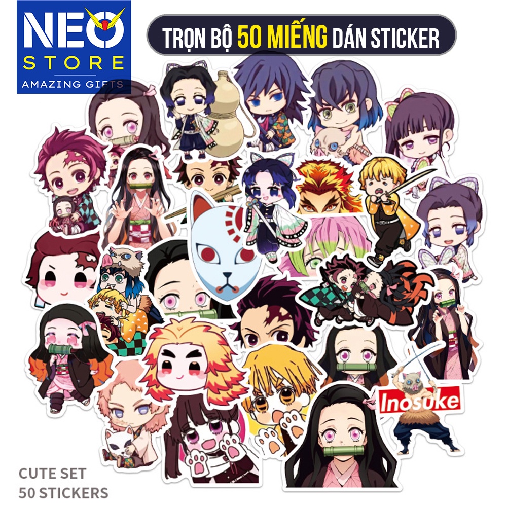 Miếng dán Sticker Anime Manga Kimetsu No Yaiba (Thanh gươm diệt quỷ) - In rõ ràng sắc nét