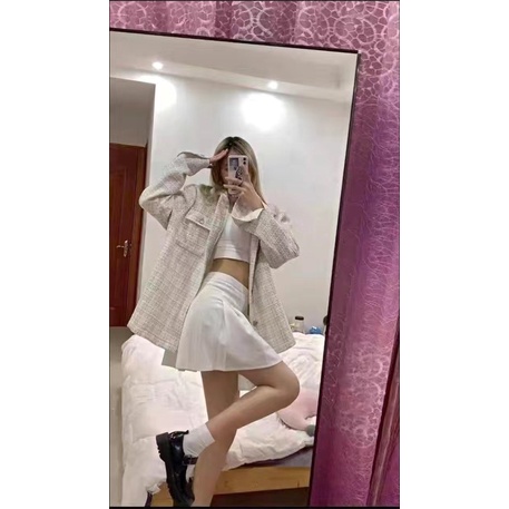 Áo Khoác Sơ Mi Dạ Tweed Thêu Chữ Cá Tính Kèm Ảnh Thật