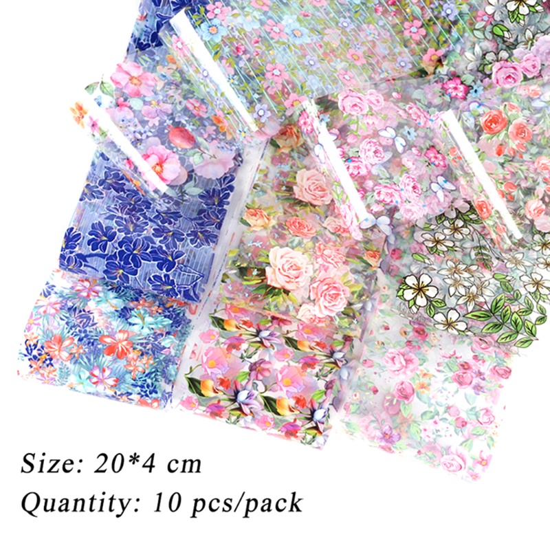 Set 10 Tờ Nhãn Dán Trang Trí Móng Tay Nghệ Thuật Họa Tiết Hoa Bướm/ Bầu Trời Sao Bằng Giấy Foil DIY