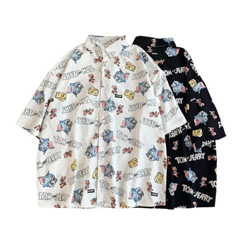 áo sơ mi nữ unisex in hoạt tiết hoạt hình tom and jerry