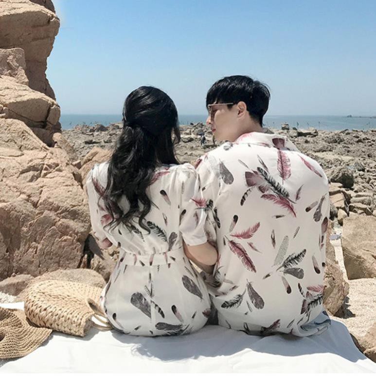 Áo đôi áo cặp nam nữ du lịch 🎀FREESHIP🎀 Set váy áo sơ mi cặp hoa lá đi biển Hàn Quốc  AV17 YAME Couple  ཾ