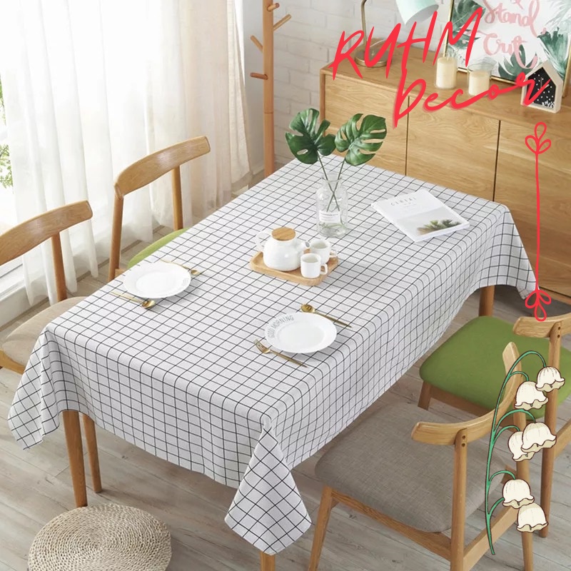 Khăn trải bàn Ruhm Décor trang trí bàn ăn đậm chất vintage - Caro trắng KB-A04