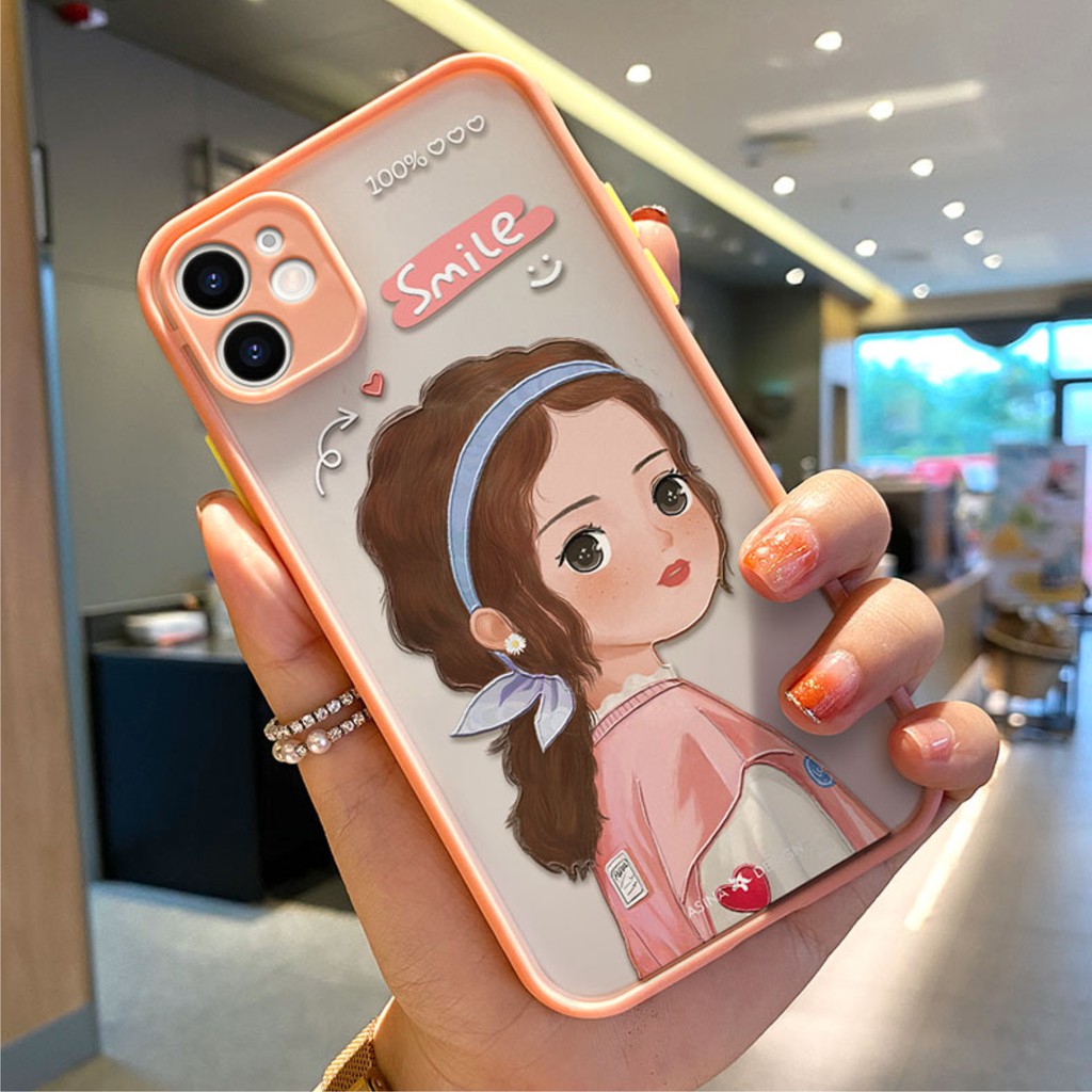 [ IPHONE ] Ốp Lưng Nhám Chống Sock, Va Đập Bảo Vệ Camera Girl Smile - G102