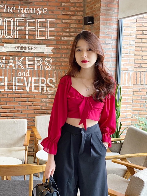 ÁO CROP NƠ NGỰC TAY BO CHẤT LỤA CỰC ĐẸP KT