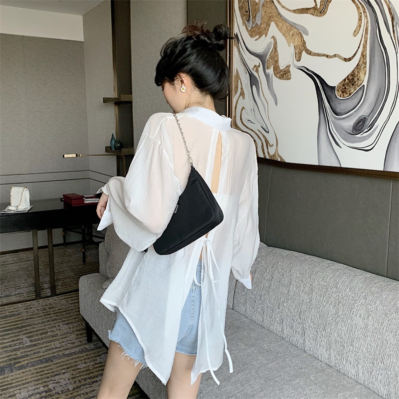Áo sơ mi IELGY tay dài chống nắng dáng rộng phối dây đeo sau lưng thời trang