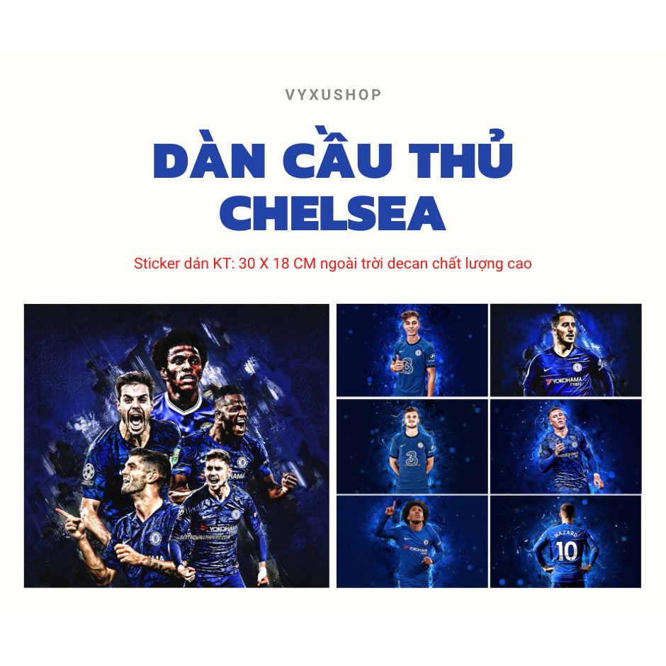 Sticker decal dán xe dàn cầu thủ Chelsea vô địch C1, decan đội tuyển bóng đá, đá banh Chelsea