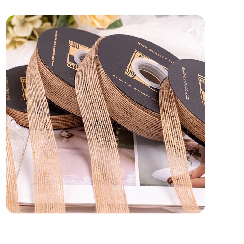 Dây Ruy Băng Gai Xương Cá, Ruy Băng Dây Thừng Làm Handmade Trang Trí Quà, Buộc Hoa Bản 2,5cm-15