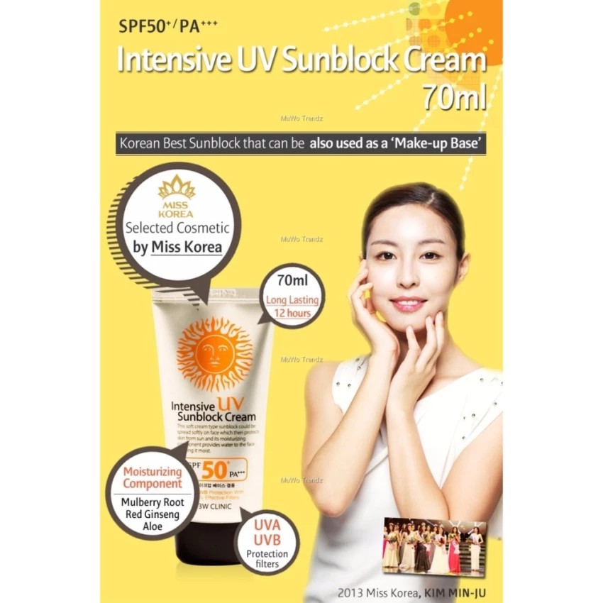 Kem chống nắng 3W Clinic UV Sunblock Cream 70 ml + Tặng 1 Mặt nạ dưỡng da 3W Clinic Fresh Mask Sheet 23ml