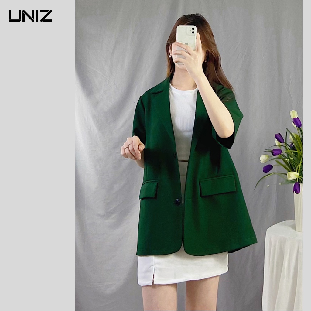 (Ảnh thật) Áo khoác blazer nữ CỘC TAY form rộng chất dày dặn UNIZ 6087