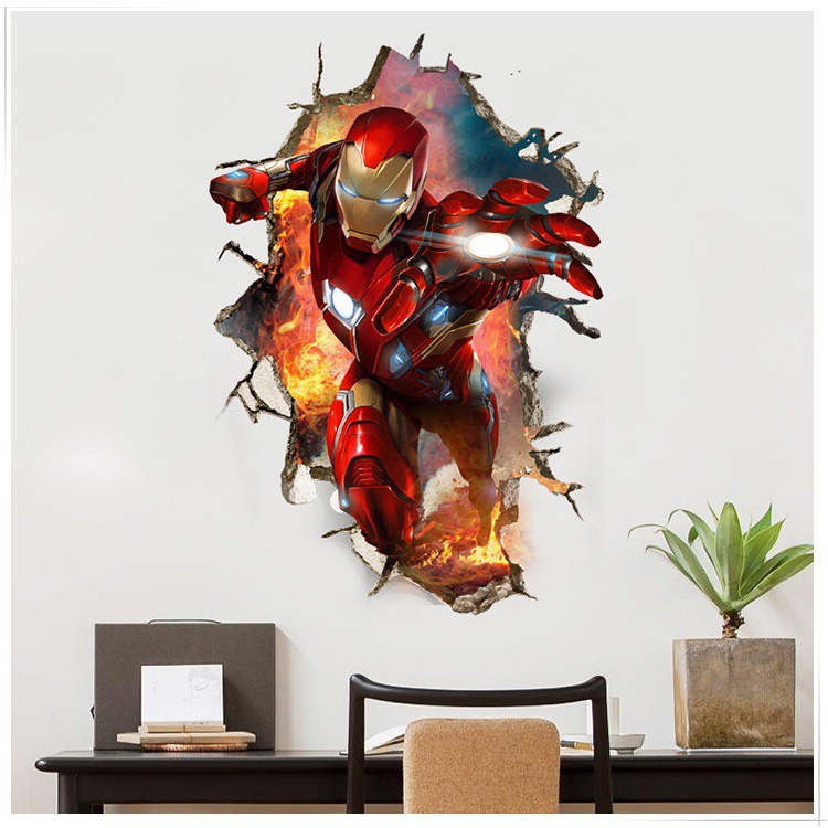 Decal 3D Iron man - decal dán tường người sắt size lớn AmyShop biệt đội báo thù Avengers