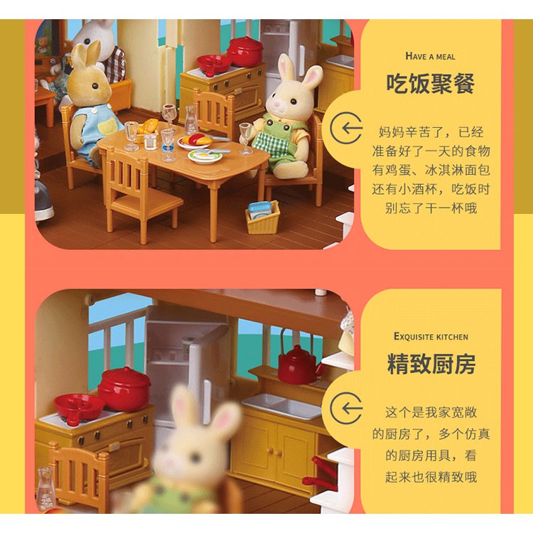 Set đồ chơi nội thất nhà ở búp bê thỏ mini phong cách Nhật Bản cho bé gái