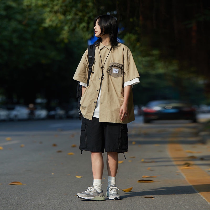 Áo Sơ Mi Tay Ngắn Có Túi Phong Cách Retro Nhật Bản Thời Trang Mùa Hè Unisex