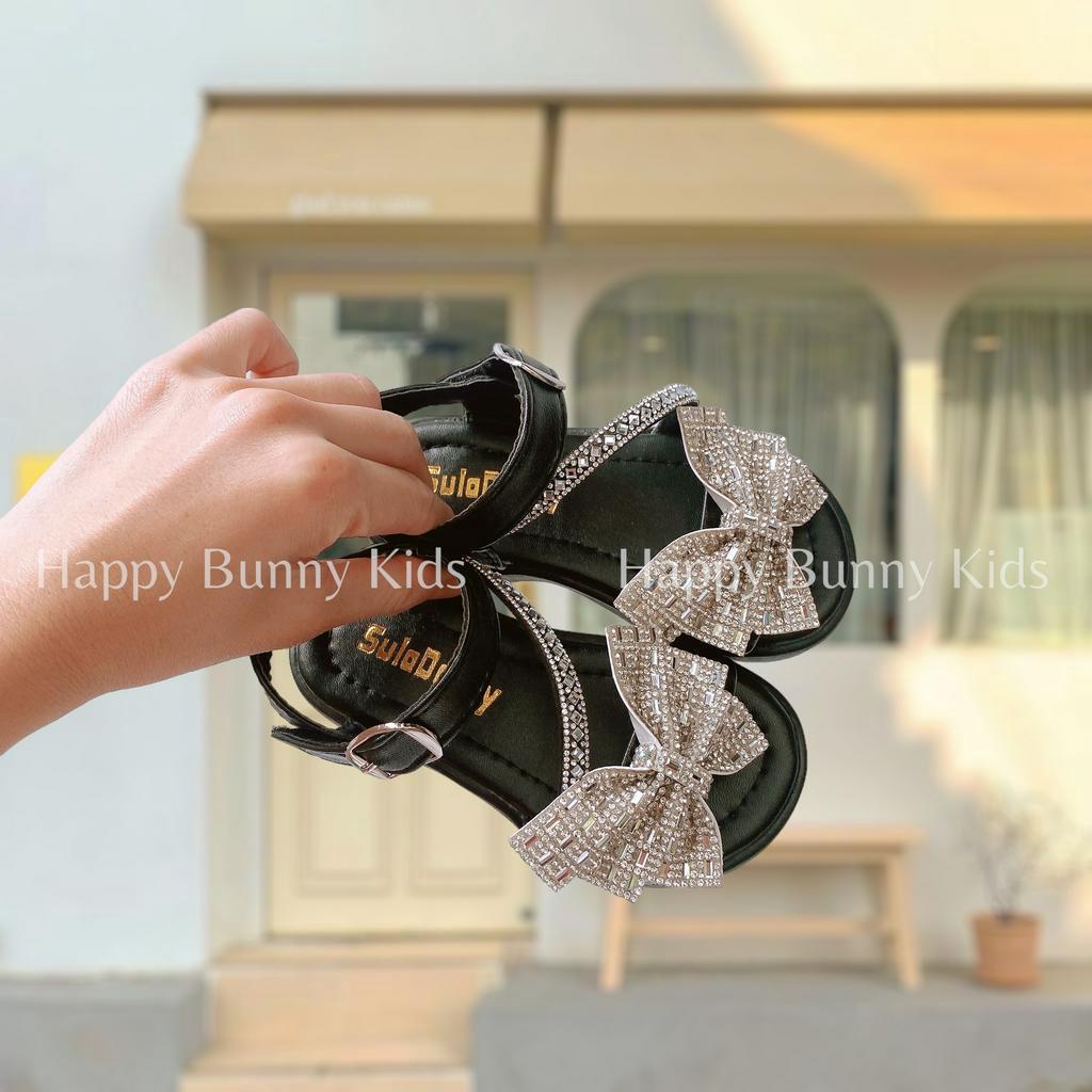 Form To Dép Sandal Đi Học Đính Nơ Đá Quai Dán Cho Bé Gái 2-15 Tuổi KB061